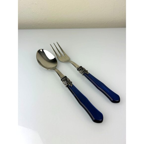 INOX Napoleon 18/10 Made in Italy Blue Stainless Steel Serving Spoon & Fork 9.5" - Picture 14 of 15